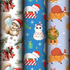 Бумага упаковочная новогодняя НАБОР 3 шт., &laquo;X-mas animals&raquo;, 70&times;100 см, 3 дизайна, ЗОЛОТАЯ СКАЗКА, 592610