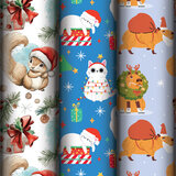 Бумага упаковочная новогодняя НАБОР 3 шт., "X-mas animals", 70х100 см, 3 дизайна, ЗОЛОТАЯ СКАЗКА, 592610