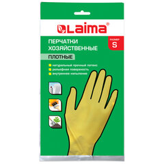 Перчатки МНОГОРАЗОВЫЕ латексные LAIMA &laquo;ЛЮКС&raquo;, хлопчатобумажное напыление, ПЛОТНЫЕ, размер 6,5-7, S (малый), желтые, вес 45 г, 600569