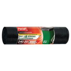 Мешки для мусора 240 л, черные, в рулоне 20 шт., ПВД, 35 мкм, 130&times;90 см, PACLAN &laquo;Big&Strong&raquo;