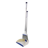Совок для мусора КОМПЛЕКТ щетка + 2 рукоятки по 67 см металлические, резиновая кромка, сине-белый, LAIMA, 601473