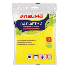 Салфетки ВИСКОЗНЫЕ универсальные MEGA, 30&times;38 см, КОМПЛЕКТ 5 шт., 90 г/<wbr/>м<sup>2</sup>, желтые, LAIMA, К4083, 601562