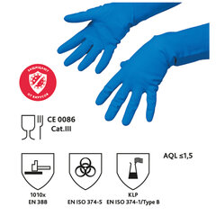 Перчатки VILEDA PROFESSIONAL многоцелевые латексные МНОГОРАЗОВЫЕ х/<wbr/>б напыление, ПРОЧНЫЕ, размер L (большой), синие, 174355
