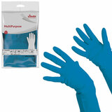 Перчатки VILEDA PROFESSIONAL многоцелевые латексные МНОГОРАЗОВЫЕ х/б напыление, ПРОЧНЫЕ, размер L (большой), синие, 174355