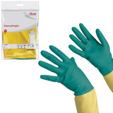 Перчатки VILEDA PROFESSIONAL латекс-неопреновые МНОГОРАЗОВЫЕ х/б напыление, СВЕРХПРОЧНЫЕ, размер L (большой), зеленые/желтые, 174307