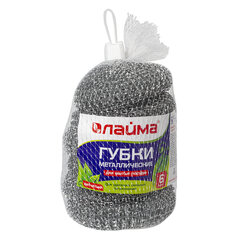 Губки (мочалки) металлические, сетчатые, 6&times;15 г, КОМПЛЕКТ 6 шт., для посуды, гриля, плиты, LAIMA, 603103