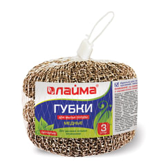 Губки (мочалки) медные, сетчатые, 3&times;15 г, КОМПЛЕКТ 3 шт., для посуды, гриля, плиты, LAIMA, 603104
