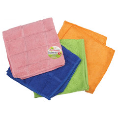 Салфетки из МИКРОФИБРЫ 25&times;25 см, КОМПЛЕКТ 4 шт. (2 стандарт, 2 клетка), 180 г/<wbr/>м<sup>2</sup>, ЛЮБАША, 603936