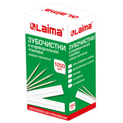 Зубочистки деревянные LAIMA, КОМПЛЕКТ 1000 штук, в индивидуальной бумажной упаковке, 604771
