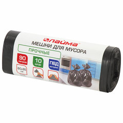 Мешки для мусора 90 л, черные, в рулоне 10 шт., прочные, ПВД 25 мкм, 60&times;95 см, LAIMA, 605332