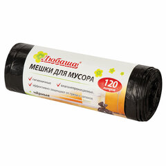 Мешки для мусора 120 л черные в рулоне 10 шт., ПВД 20 мкм, 67&times;100 см, ЛЮБАША эконом, 605333