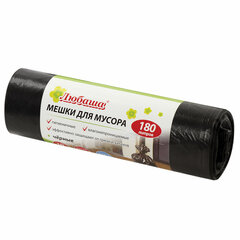 Мешки для мусора 180 л черные в рулоне 10 шт., ПВД 24 мкм, 80&times;106 см, ЛЮБАША эконом, 605336