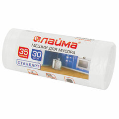 Мешки для мусора 35 л белые в рулоне 30 шт., ПНД 6 мкм, 48&times;55 см, LAIMA, 605538