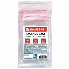 Пакеты с замком ZIP LOCK &laquo;зиплок&raquo;, комплект 100 шт., 70&times;100 мм, ПВД, толщина 35 микрон, BRAUBERG, 606208