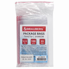 Пакеты с замком ZIP LOCK &laquo;зиплок&raquo;, комплект 100 шт., 100&times;100 мм, ПВД, толщина 35 микрон, BRAUBERG, 606210