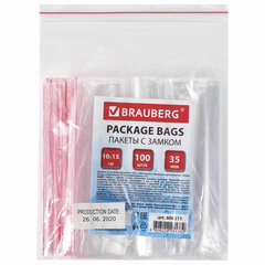 Пакеты с замком ZIP LOCK &laquo;зиплок&raquo;, комплект 100 шт., 100&times;150 мм, ПВД, толщина 35 микрон, BRAUBERG, 606211