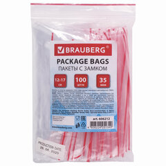 Пакеты с замком ZIP LOCK &laquo;зиплок&raquo;, комплект 100 шт., 120&times;170 мм, ПВД, толщина 35 микрон, BRAUBERG, 606212