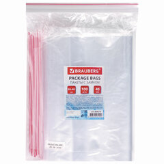 Пакеты с замком ZIP LOCK &laquo;зиплок&raquo;, комплект 100 шт., 300&times;400 мм, ПВД, толщина 40 микрон, BRAUBERG, 606218