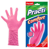 Перчатки МНОГОРАЗОВЫЕ латексные PACLAN "Practi Comfort", хлопчатобумажное напыление, размер 8,5-9, L (большой), розовые, вес 66 г
