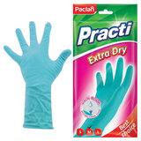 Перчатки МНОГОРАЗОВЫЕ резиновые PACLAN "Extra Dry", хлопчатобумажное напыление, 100% флок, размер 7,5-8, M (средний), синие, вес 52 г, 7340
