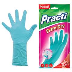 Перчатки МНОГОРАЗОВЫЕ резиновые PACLAN &laquo;Extra Dry&raquo;, хлопчатобумажное напыление, 100% флок, размер 8,5-9, L (большой) синие, вес 54 г, 7350