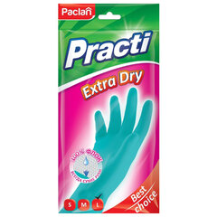 Перчатки МНОГОРАЗОВЫЕ резиновые PACLAN &laquo;Extra Dry&raquo;, хлопчатобумажное напыление, 100% флок, размер 8,5-9, L (большой) синие, вес 54 г, 7350