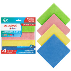 Салфетка из МИКРОФИБРЫ универсальная 40&times;40 см, КОМПЛЕКТ 4 шт., MULTI PRO COLOUR, 280 г/<wbr/>м<sup>2</sup>, LAIMA, 607793
