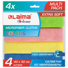 Салфетка из МИКРОФИБРЫ универсальная 40&times;40 см, КОМПЛЕКТ 4 шт., MULTI PRO COLOUR, 280 г/<wbr/>м<sup>2</sup>, LAIMA, 607793