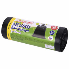 Мешки для мусора 120 л, черные, в рулоне 10 шт., ПВД 30 мкм, 65&times;100 см, ЛЮБАША, 608096