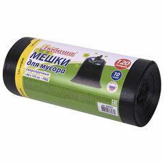 Мешки для мусора 120 л черные, в рулоне 10 шт., ПВД 55 мкм, 68&times;105 см, ЛЮБАША, 608097