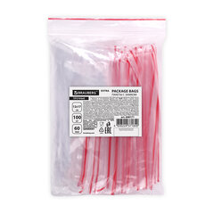 Пакеты ZIP LOCK &laquo;зиплок&raquo; ПРОЧНЫЕ, комплект 100 шт., 120&times;170 мм, ПВД, 60 мкм, BRAUBERG EXTRA, 608171