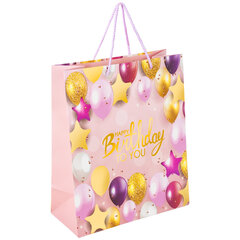 Пакет подарочный (1 штука) 26&times;13&times;32 см, ЗОЛОТАЯ СКАЗКА &laquo;Happy Birthday&raquo;, фольга, розовый, 608238
