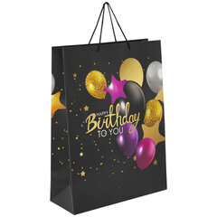 Пакет подарочный (1 штука) 33&times;13&times;45 см, ЗОЛОТАЯ СКАЗКА &laquo;Happy Birthday&raquo;, фольга, черный, 608240
