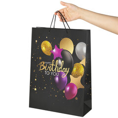 Пакет подарочный (1 штука) 33&times;13&times;45 см, ЗОЛОТАЯ СКАЗКА &laquo;Happy Birthday&raquo;, фольга, черный, 608240