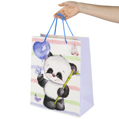 Пакет подарочный (1 штука) 26&times;13&times;32 см, ЗОЛОТАЯ СКАЗКА &laquo;Lovely Panda&raquo;, глиттер, белый с голубым, 608241