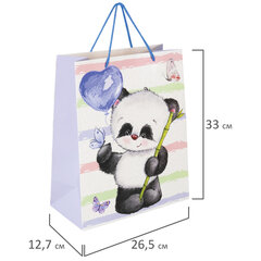 Пакет подарочный (1 штука) 26&times;13&times;32 см, ЗОЛОТАЯ СКАЗКА &laquo;Lovely Panda&raquo;, глиттер, белый с голубым, 608241