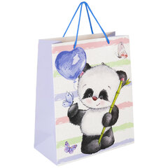 Пакет подарочный (1 штука) 26&times;13&times;32 см, ЗОЛОТАЯ СКАЗКА &laquo;Lovely Panda&raquo;, глиттер, белый с голубым, 608241