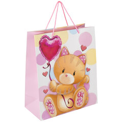 Пакет подарочный (1 штука) 26&times;13&times;32 см, ЗОЛОТАЯ СКАЗКА &laquo;Lovely Kitty&raquo;, глиттер, белый/<wbr/>розовый, 608242