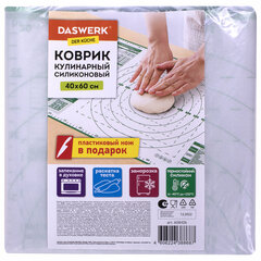 Коврик силиконовый для раскатки/<wbr/>запекания 40&times;60 см, зеленый, ПОДАРОК пластиковый нож, DASWERK (ДАСВЕРК), 608426