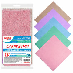 Салфетки из МИКРОФИБРЫ ПЛЮШЕВОЙ 30&times;30 см, КОМПЛЕКТ 10 шт., PASTEL, ассорти, 250 г/<wbr/>м<sup>2</sup>, LAIMA HOME, 608445