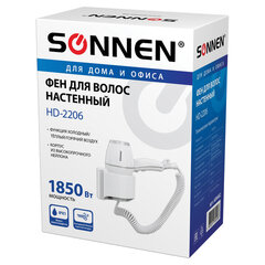 Фен для волос настенный SONNEN HD-2206 SUPER POWER, 1850 Вт, белый, 3 температурных режима, 608482