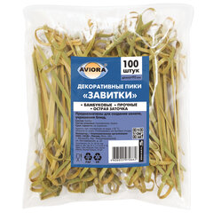 Пики (шпажки) для канапе бамбуковые ЗАВИТКИ, КОМПЛЕКТ 100 шт., 90 мм, AVIORA