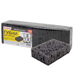 Губки для посуды 9,8&times;6,6&times;3 см, КОМПЛЕКТ 10 шт., SQUARE BLACK, КРУПНОПОРИСТЫЙ поролон с абразивным слоем, LAIMA, 608648