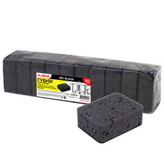 Губки для посуды 9,5&times;7&times;3,5 см, КОМПЛЕКТ 10 шт., BIG BLACK, КРУПНОПОРИСТЫЙ поролон с абразивным слоем, LAIMA, 608650