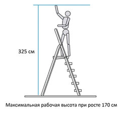 Стремянка сталь / алюминий 6 ступени, высота площадки 1,25м, дуга 0,6м, площадка 26&times;26см, нагрузка 150кг, вес 7кг НОВАЯ ВЫСОТА, 1130106