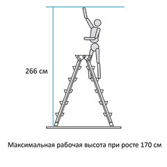 Стремянка стальная двухсторонняя 2&times;3 ступени, высота площадки 0,66м, алюминиевая площадка 35&times;16см, до 150кг, вес 4,2кг НОВАЯ ВЫСОТА, 1160203