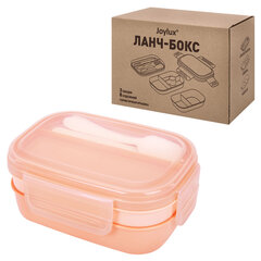 Ланч-бокс контейнер, 3 секции, 8 отделений, 1,9 л, ложка, вилка, нож, 10&times;21&times;14 см, персиковый, JOYLUX (ДЖОЙЛЮКС), 609351