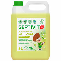 Средство для мытья посуды гипоаллергенное 5 л, SEPTIVIT &laquo;Ледяной лайм&raquo;, биоразлагаемый,