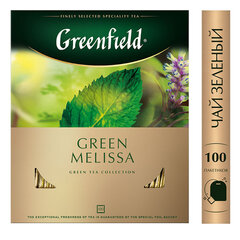 Чай GREENFIELD &laquo;Green Melissa&raquo; зеленый с мятой и мелиссой, 100 пакетиков в конвертах по 1,5 г