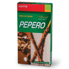 Печенье-соломка LOTTE &laquo;Pepero Almond&raquo;, в шоколадной глазури с миндалем, в картонной упаковке, 36 г, Корея, 62004MO
